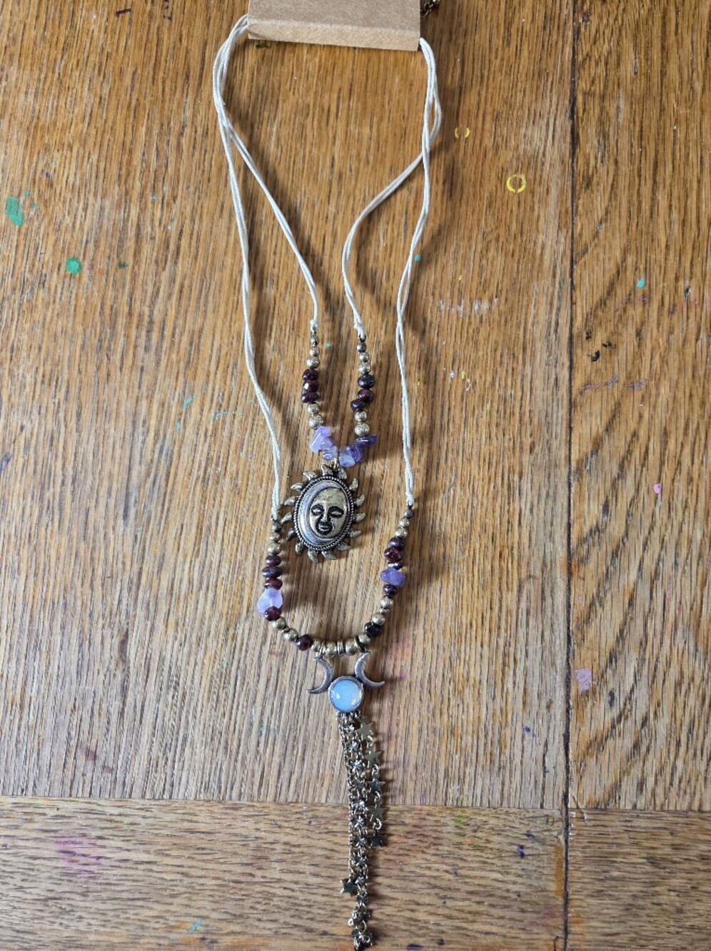 Multi Stone Western Moon Necklace Set Amethyst Bohemian Sun Opalite